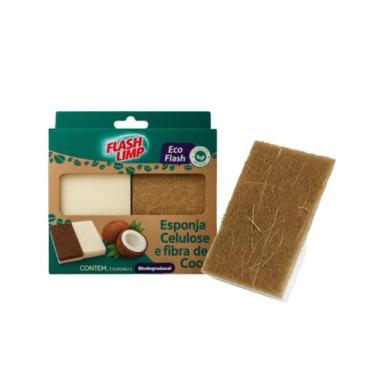 Imagem de 2 Esponjas Celulose e Fibra de Coco Biodegradável Flash Limp - ESP2536