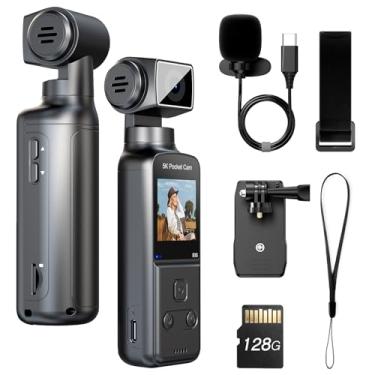 Imagem de BOBLOV Câmera corporal 5K com microfone, câmera vlogging W5, 5K/15FPS e 4K/60FPS com lente rotativa de 270°, suporte externo para microfone, opções de clipe/alça, estabilização EIS para reuniões e uso