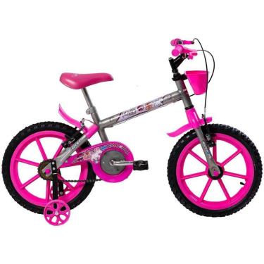Imagem de Bicicleta Infantil Aro 16" TK3 Track Pinky Grafite e Rosa com Rodinhas Freio V-Brake-Feminino