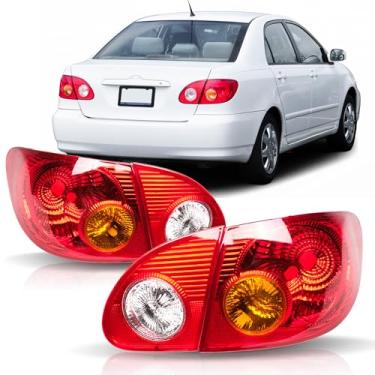 Imagem de Conjunto de luzes traseiras compatível com Toyota Corolla 2003-2008 interno + lâmpadas traseiras externas lado do motorista e do passageiro, vermelho original, 4 peças