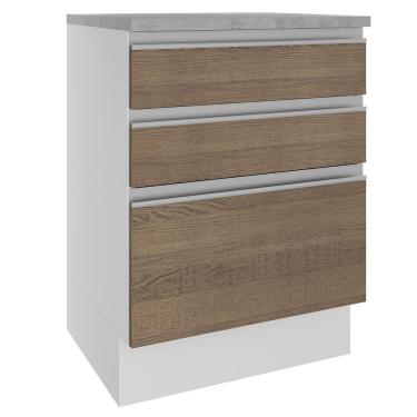 Imagem de Balcão Glamy 60 cm 3 Gavetas Branco e Rustic Madesa