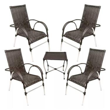 Imagem de Kit 4 Cadeiras Vênus E Mesa De Centro Garden Trama Original Tabaco