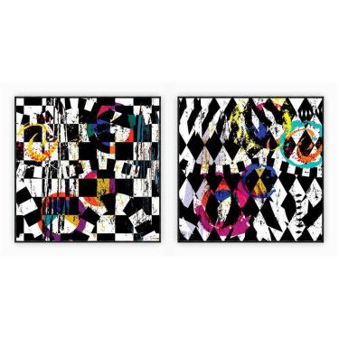 Imagem de Kit Com 2 Quadros Decorativos Abstratos Com Moldura Para Sala Quarto Escritório 82x82 Abstrato 014