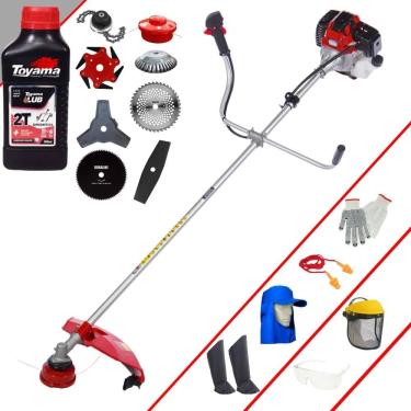 Imagem de Roçadeira Lateral Toyama RT43L À Gasolina 43cc 1,7HP Para Todos os Tipos de Trabalho Com Carretel + Kit de 7 Opções de Cortes + EPI + ÓLEO TOYAMA FG50