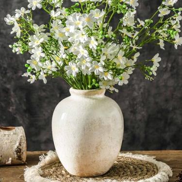 Imagem de Vaso rústico de cerâmica, vaso decorativo de flores vintage branco decoração chinoiserie rústica vasos florais retrô para mesa estante de livros cornija cozinha sala de estar escritório - 19,8 cm