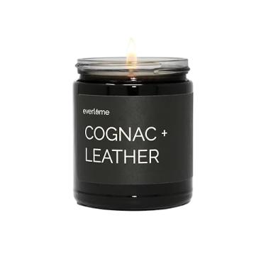 Imagem de Everlume Vela de cera de soja premium | Velas de vidro preto altamente perfumadas | Longa duração, queima limpa | 227 g | Presentes para homens e mulheres | Feito nos EUA (conhaque + couro)