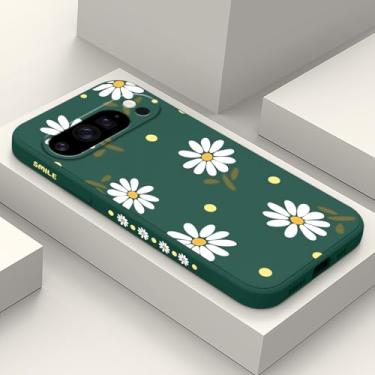 Imagem de LEECG Capa para Google Pixel 10 Pro XL, design de flor de silicone líquido fino para Pixel 10 Pro XL 6,8 polegadas, verde margarida