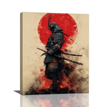 Imagem de Samurai blindado japonês arte de parede vintage Bushido impressão em tela pôster pintura arte decoração emoldurada para sala de estar quarto banheiro escritório 40,6 cm x 50,8 cm