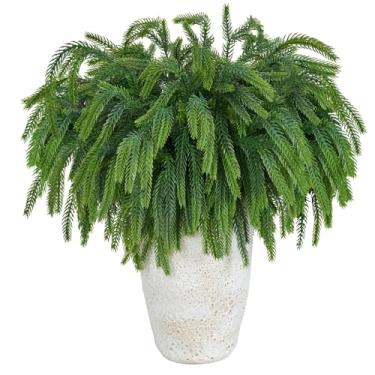 Imagem de 4 ramos de pinheiro norfolk de Natal com 2 ramos de pinhas, hastes artificiais de pinheiro norfolk de 47 cm, palhetas de pinheiro falsas gradientes, agulhas de pinheiro falso para vaso faça você mesmo