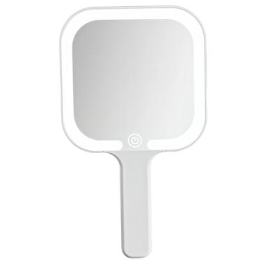 Imagem de Espelho compacto iluminado por LED, espelho de maquiagem portátil com bateria recarregável, três modos de luz ajustáveis, controle de toque, ideal para viagens e uso de beleza