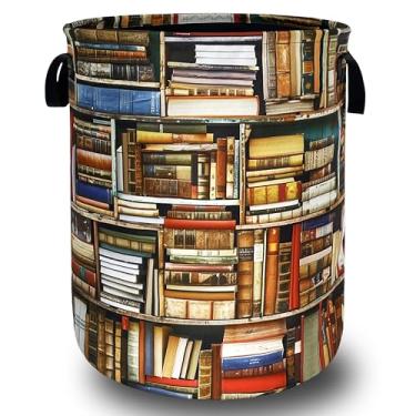 Imagem de Estante retrô de madeira, cesta de lavanderia, tecido Oxford, cesto de roupa suja com alça, dobrável, portátil, cesto de armazenamento de roupas, saco de lavanderia engraçado, 48 cm x 42 cm, para