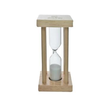Imagem de Ampulheta Decorativa com Base de Madeira, Vidro Transparente, Temporizador de 5 Minutos, 8,5 cm de Altura (BRANCO)