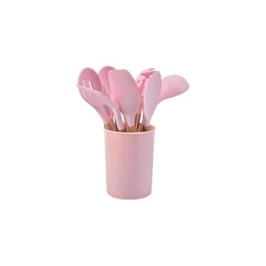 Imagem de Conjunto de Utensílios de Silicone para Cozinha, 3 Peças em Silicone e Plástico, Rosa, com Fuê 26cm, Espátula 24,5cm e Pincel 22cm, Resistente ao Calor até 230°C