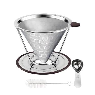 Imagem de Coador de café com 1 a 4 xícaras, malha interna 800, reutilizável, filtro de aço inoxidável, para viagem, gotejador, fácil de limpar, sem papel, para cafeteira