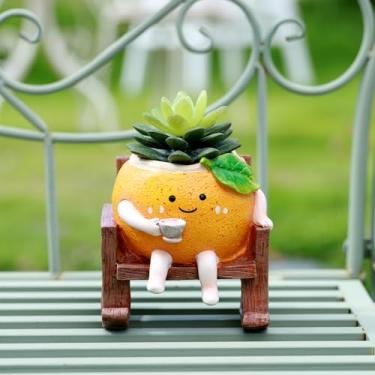 Imagem de Plantadores de cabeça de cadeira de balanço de frutas para plantas, vasos de suculentas vibrantes com desenhos, mini vaso de flores de resina, lindos vasos de suculentas sem montagem (laranja)