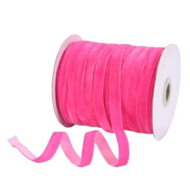 Imagem de Rolo de fita de veludo de 50 metros em vermelho rosa, 0,4 polegadas de largura para decoração e artesanato de casamento, fita de embrulho de presente,
