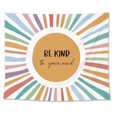 Imagem de EGBTL Tapeçaria de berçário boho, tapeçaria de parede de saúde mental para escritório de terapia, Be Kind Your Mind Boho Sunshine Tapeçarias para pendurar na parede para consultoria terapeuta, 127 x