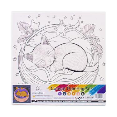 Imagem de Angels Craft Conjunto de telas Paint by Number - Dreamy Whiskers | Kit completo para iniciantes | Inclui tela esticada de 30 x 30 cm, 6 tintas acrílicas e 1 pincel de artista