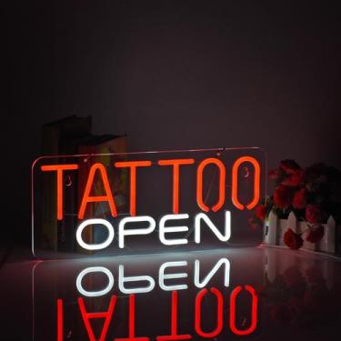 Imagem de Placa de néon decorativa Hoyoelec TATTOO OPEN 43x18 cm USB