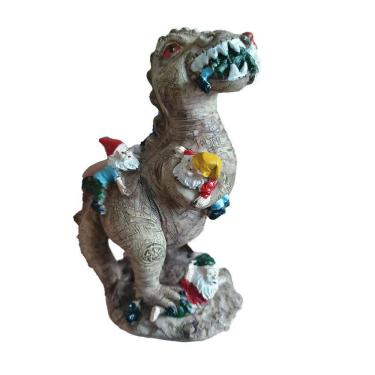 Imagem de Escultura de decoração de jardim Dinossauro comendo resina de gnomo