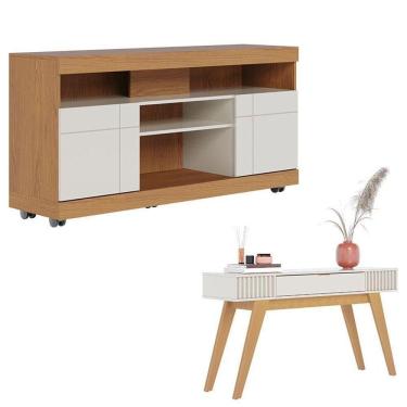 Imagem de Rack Bancada Yara Freijó Off White Com Aparador Para Sala Riviera Off White - Colibri