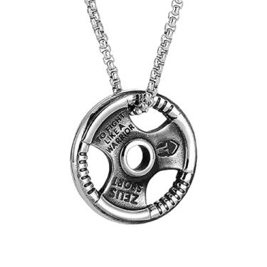 Imagem de Novalune Colar com halteres, academia, placa de peso, pingente de barra de aço inoxidável, para exercícios masculinos, colar de placa de peso para selvagens e homens rudos, esportivos, levantadores