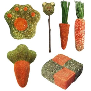 Imagem de Chewtoyo Mini brinquedo de moagem de dentes em bastão coelho hamster 6 peças mastigação natural portátil sortido coelho chinchila rato mordendo