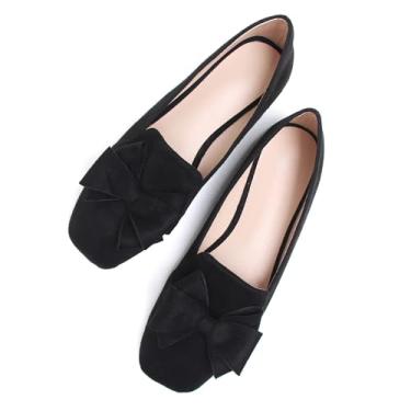 Imagem de WENJIAZHIZHI Mocassim feminino com laço, sapatilhas, mocassins, vestido de casamento, elegante, casual, sem cadarço para o trabalho, A309-preto, 39