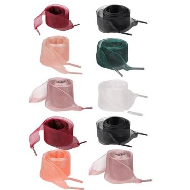 Imagem de Tangseajiao 10 pares de cadarços coloridos aleatórios para sapatos, cadarço de cetim de seda lisa e transparente, laços largos para mulheres