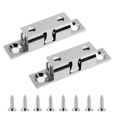 Imagem de FOCMKEAS 2 peças de 50 mm ajustável dupla bola tensão, trinco, latão, prata, trava de armário para trava de móveis, como armários, guarda-roupas e janelas