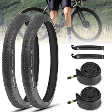 Imagem de Pneus de montanha de 26 x 1,95 Xc com tubos internos e alavancas, portáteis, dobráveis, ideais para estradas rígidas e trilhas lamacentas