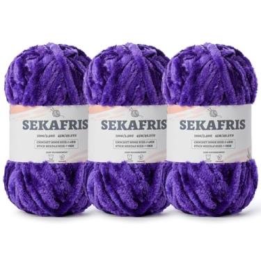 Imagem de Fio de chenille grosso felpudo para crochê, fios macios de pelúcia para tricô à mão, fio de cobertor de bebê volumoso 3 x 100 g (3 x 49,2 jardas) para crochê amigurumi, fios de veludo fofo de crochê