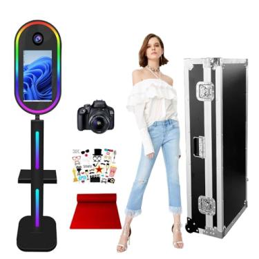 Imagem de Cabine fotográfica oval espelhada, tela sensível ao toque de 15,6, selfie, mini PC embutido, para festas, eventos e aluguel de casamento (preto, cabine fotográfica com câmera)
