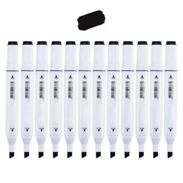 Imagem de Liulich 12 marcadores de álcool série de cores puras, conjunto de marcadores de cor sólida de ponta dupla para adultos iniciantes desenho esboço (preto)