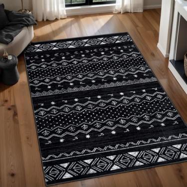 Imagem de SERISSA Tapete de entrada preto lavável, tapetes 3x5 para entrada, antiderrapante boho pequeno para porta da frente, tapete macio de pilha baixa boho marroquino envelhecido para entrada de cozinha e