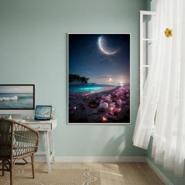 Imagem de Quadro Decorativo Oceano Estrelado-70x50cm Cor:Moldura Branca - Quadro