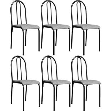 Imagem de Kit 6 Cadeiras 544 Sala Jantar Cozinha Pés Aço Tubular Cinza Preto