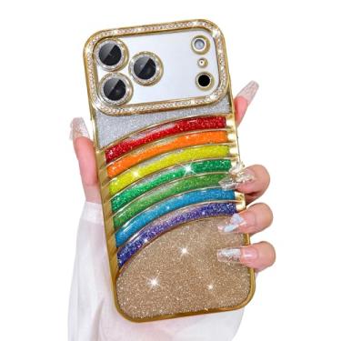 Imagem de Bonoma Capa com glitter para iPhone 17 Pro Max, luxuosa, brilhante, arco-íris, galvanizada, para mulheres e meninas, capa protetora macia à prova de choque para iPhone 17 Pro Max, dourada