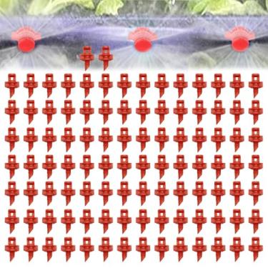 Imagem de 100 peças de bocais de nebulização, aspersores de 360 graus miniatura jardim gramado spray de água bocal de aspersão de atomização, sistema de irrigação de plantas, irrigador de jardim, vermelho
