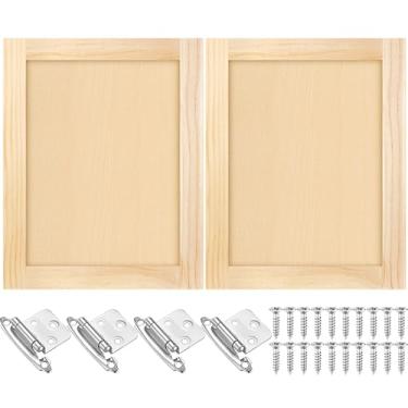 Imagem de Cinnvoice 2 peças de substituição de porta de armário de cozinha de pinho inacabado com 4 peças de dobradiças de armário de madeira coqueteleira de madeira para cozinha, banheiro, penteadeira