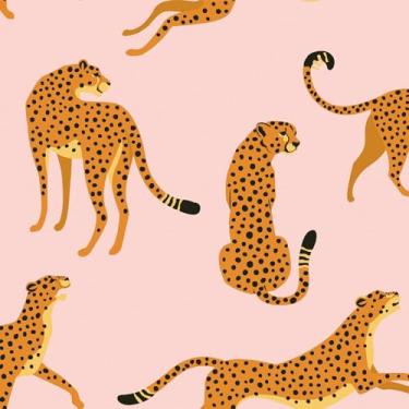 Imagem de FunStick Papel de parede rosa de 44,5 cm x 899,2 cm Papel de parede rosa com estampa de leopardo moderno laranja exclusivo papel de parede rosa para quarto de crianças papel de parede animal amigável
