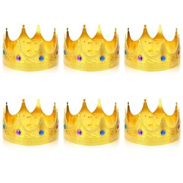 Imagem de 6 peças de coroas de rei de ouro para homens, coroas douradas de plástico sênior de joias reais para festa de cosplay de fantasia de rei rainha príncipe princesa