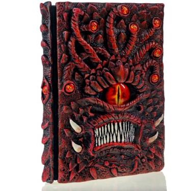 Imagem de Mazeran 3D Fantasy Cthulhu Hardcover Journal, Great Old One Cthulhu Mythos Vintage Handmade DND Resin Polystone Embossed B6 Blank Craft Writing Notepad, Legendary Decor Red