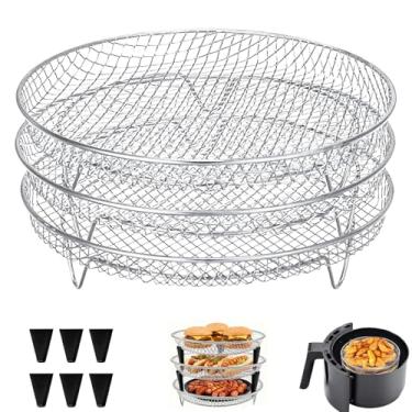 Imagem de GCQ Rack de fritadeira a ar, pacote com 3 prateleiras desidratadoras redondas empilháveis para forno e fritadeira a ar, 20 x 20 x 3,8 cm, aço inoxidável de grau alimentício, serve para diâmetro
