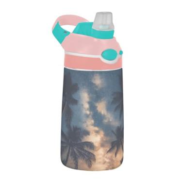 Imagem de ATTX Garrafa de água Coconut Trees Starry Sky 473 ml - Garrafa de água reutilizável Tritan Sports & Travel com canudo e tampa de bico pop-up #35