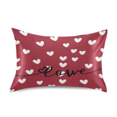 Imagem de Blueangle Fronha de cetim Red Love Dia dos Namorados para cabelo e pele, fronha de seda, tamanho Queen (51 x 76 cm) - Capas de almofada de cetim com fecho de envelope (187)