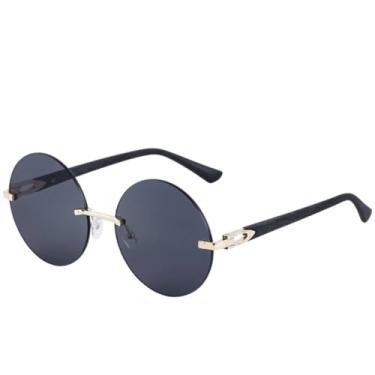 Imagem de JRLLFD Óculos de sol redondos sem aro, da moda, para mulheres, luxuosos, armação grande, para áreas externas, verão, para dirigir, UV400 (preto, cinza)