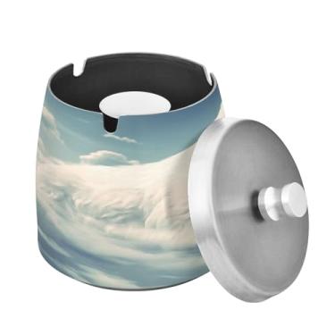 Imagem de Blueangle Cinzeiro de pintura de ursos polares com tampa para cigarros, à prova de vento/chuva, aço inoxidável, sem fumaça, inodoro, cinzeiro para uso interno ou externo (497)