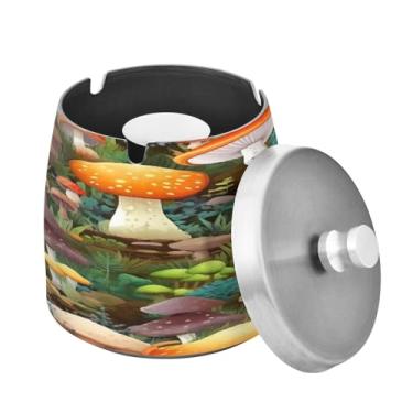 Imagem de Blueangle Cinzeiro de cogumelos aquarelas com tampa para cigarros, à prova de vento/chuva, aço inoxidável, sem fumaça, inodoro, cinzeiro para uso interno ou externo (584)