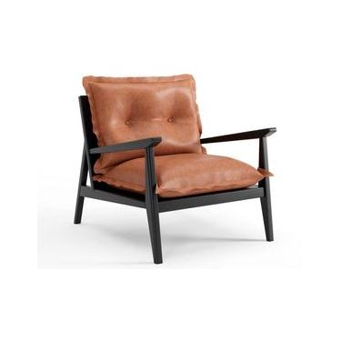 Imagem de Poltrona Bruxelas Em Madeira Maciça e Estofada 70 x 71 x 87 cm (A x L x P) - Cor Preto Tecido Corino 133A